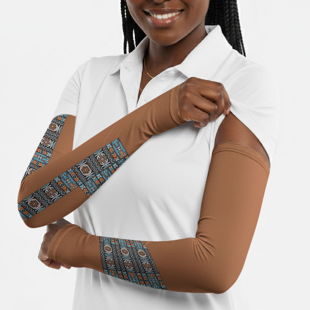 African Ndebele Traditional Attire Arm Sleeves Brown Ndebele Stripe