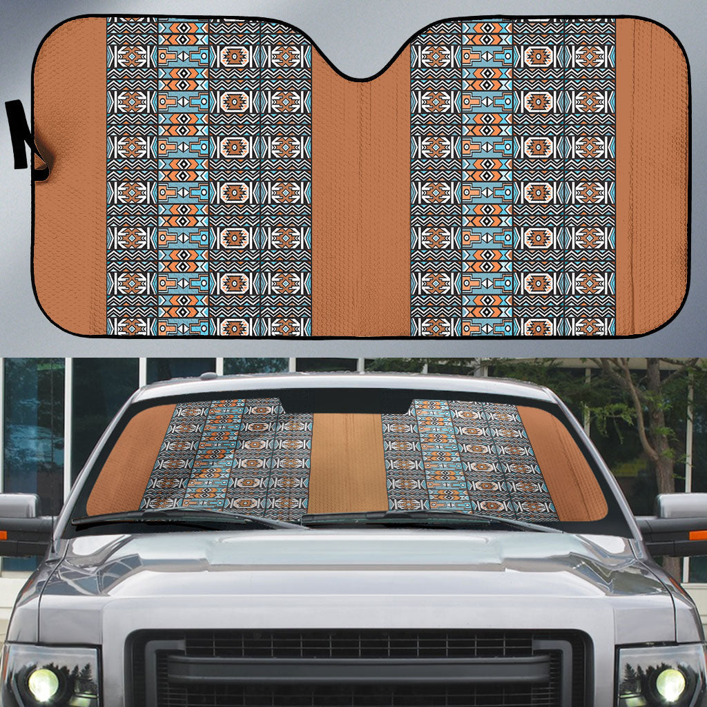 African Ndebele Traditional Attire Auto Sun Shade Brown Ndebele Stripe