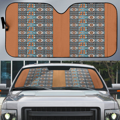 African Ndebele Traditional Attire Auto Sun Shade Brown Ndebele Stripe