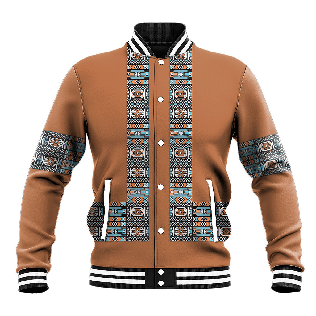 African Ndebele Traditional Attire Baseball Jacket Brown Ndebele Stripe