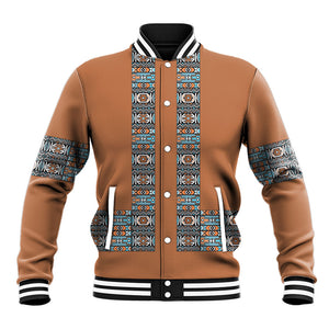 African Ndebele Traditional Attire Baseball Jacket Brown Ndebele Stripe