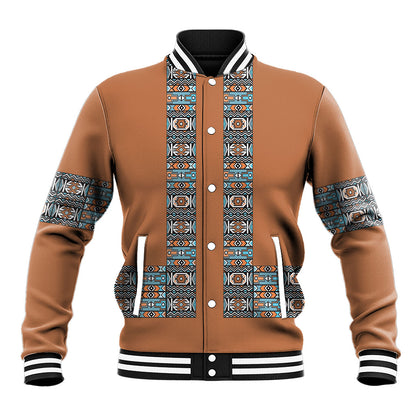 African Ndebele Traditional Attire Baseball Jacket Brown Ndebele Stripe