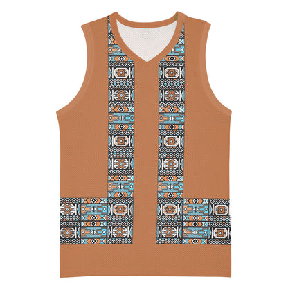 African Ndebele Traditional Attire Basketball Jersey Brown Ndebele Stripe