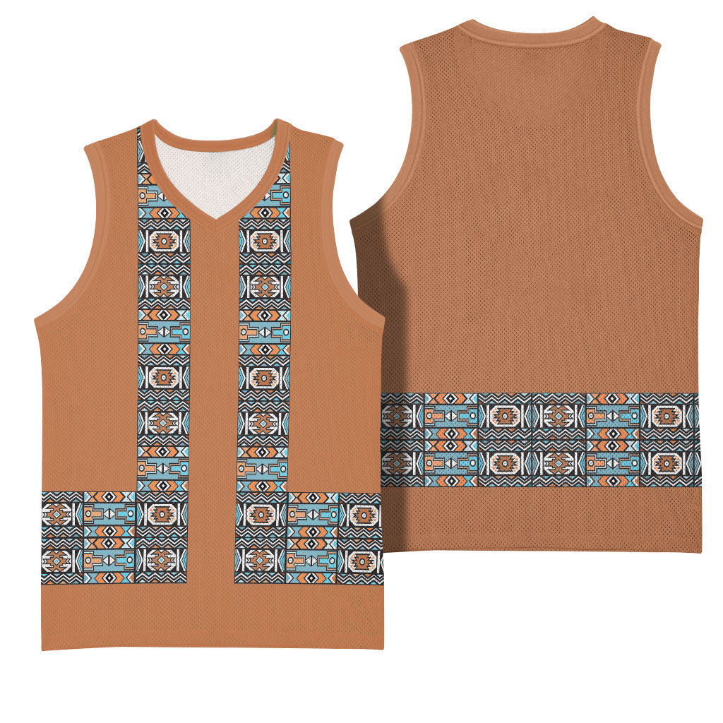 African Ndebele Traditional Attire Basketball Jersey Brown Ndebele Stripe