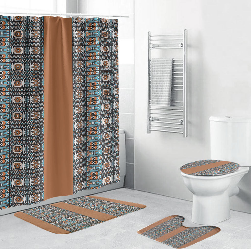 African Ndebele Traditional Attire Bathroom Set Brown Ndebele Stripe