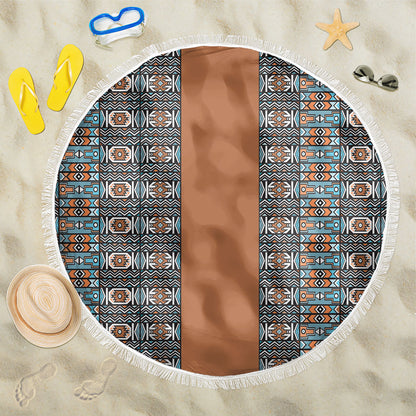 African Ndebele Traditional Attire Beach Blanket Brown Ndebele Stripe