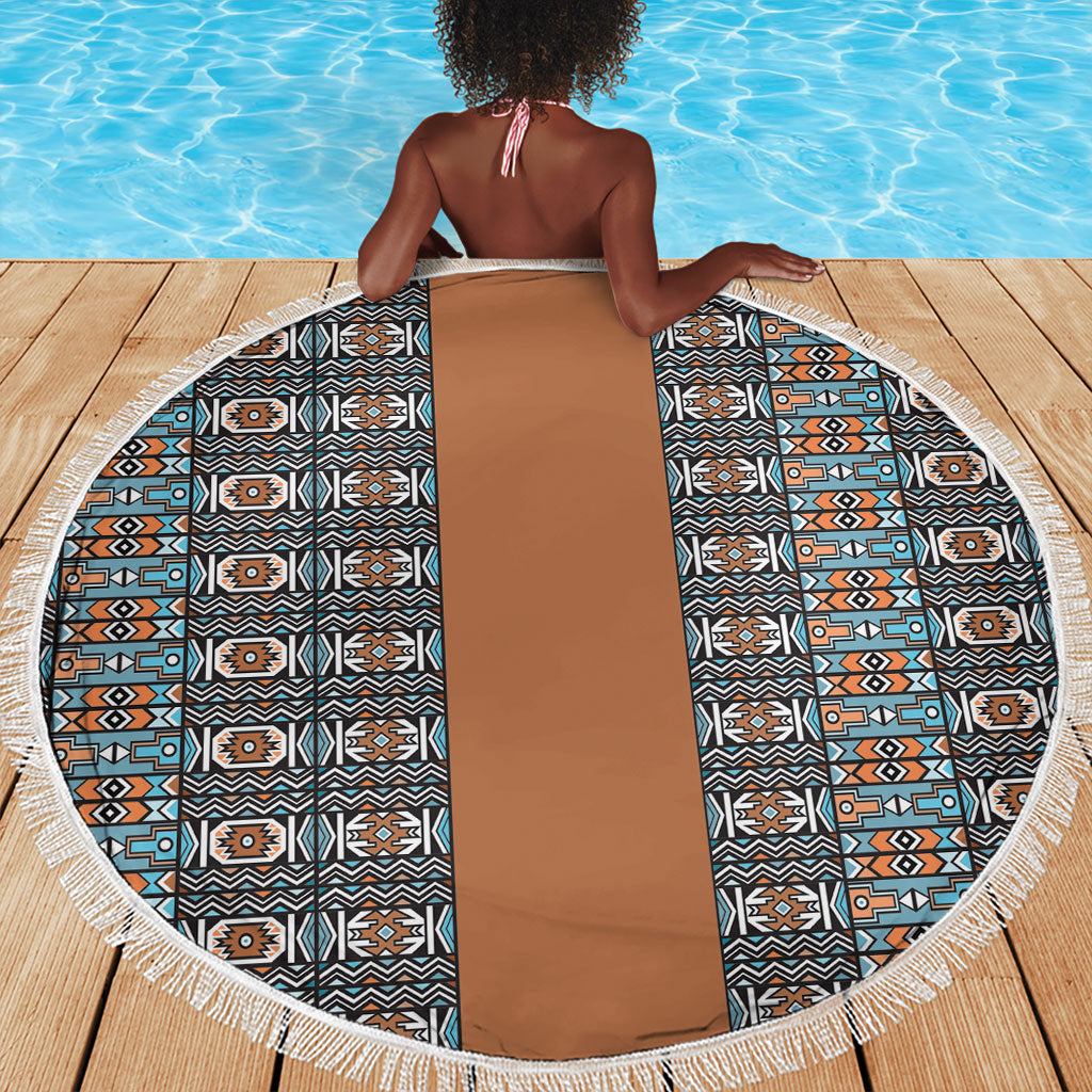 African Ndebele Traditional Attire Beach Blanket Brown Ndebele Stripe