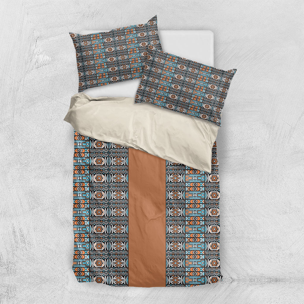 African Ndebele Traditional Attire Bedding Set Brown Ndebele Stripe