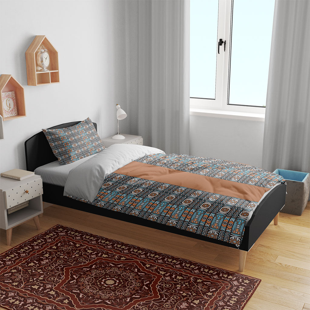 African Ndebele Traditional Attire Bedding Set Brown Ndebele Stripe