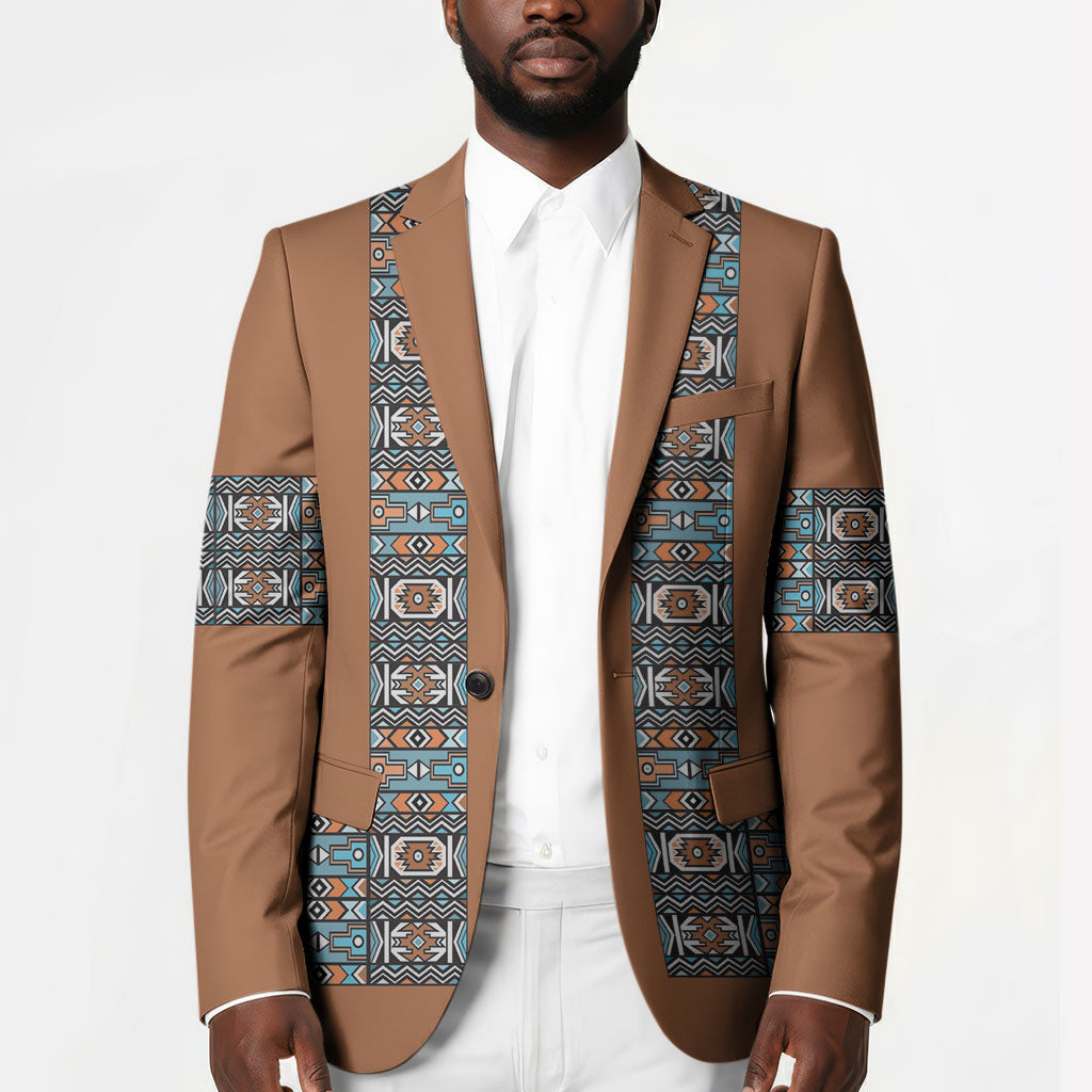 African Ndebele Traditional Attire Blazer Brown Ndebele Stripe