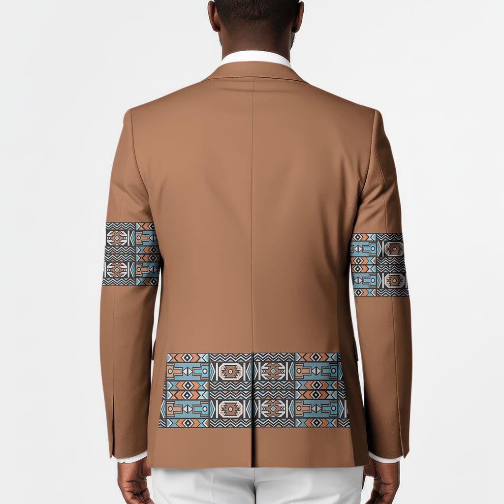 African Ndebele Traditional Attire Blazer Brown Ndebele Stripe
