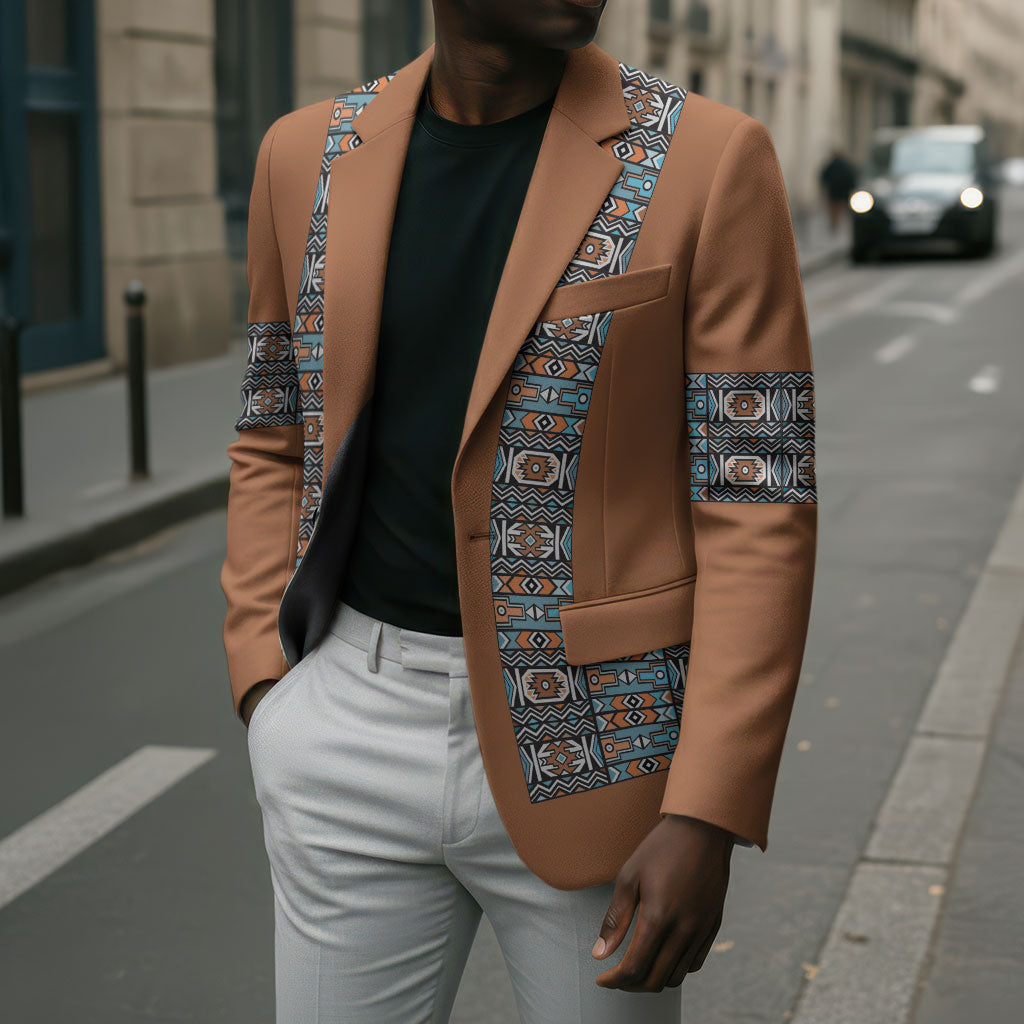 African Ndebele Traditional Attire Blazer Brown Ndebele Stripe