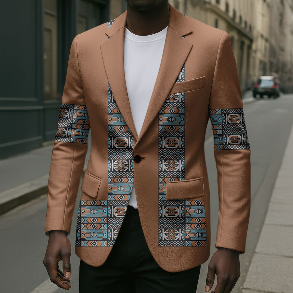 African Ndebele Traditional Attire Blazer Brown Ndebele Stripe