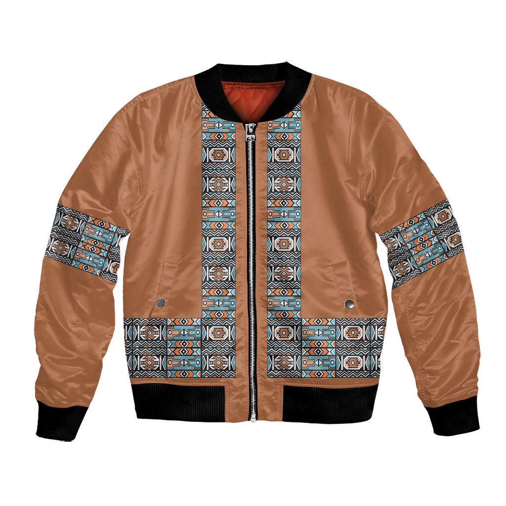 African Ndebele Traditional Attire Bomber Jacket Brown Ndebele Stripe