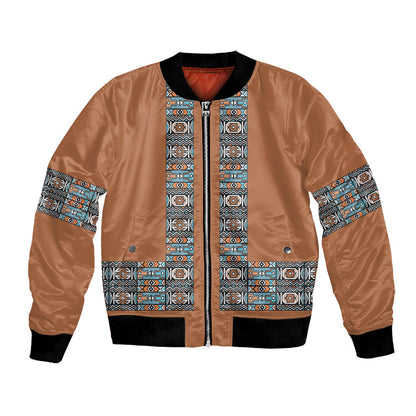 African Ndebele Traditional Attire Bomber Jacket Brown Ndebele Stripe