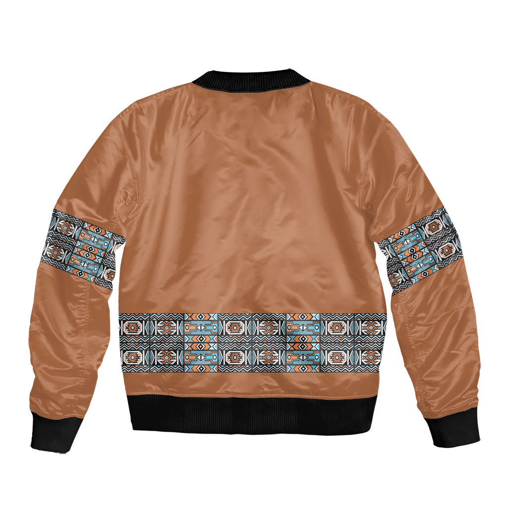 African Ndebele Traditional Attire Bomber Jacket Brown Ndebele Stripe