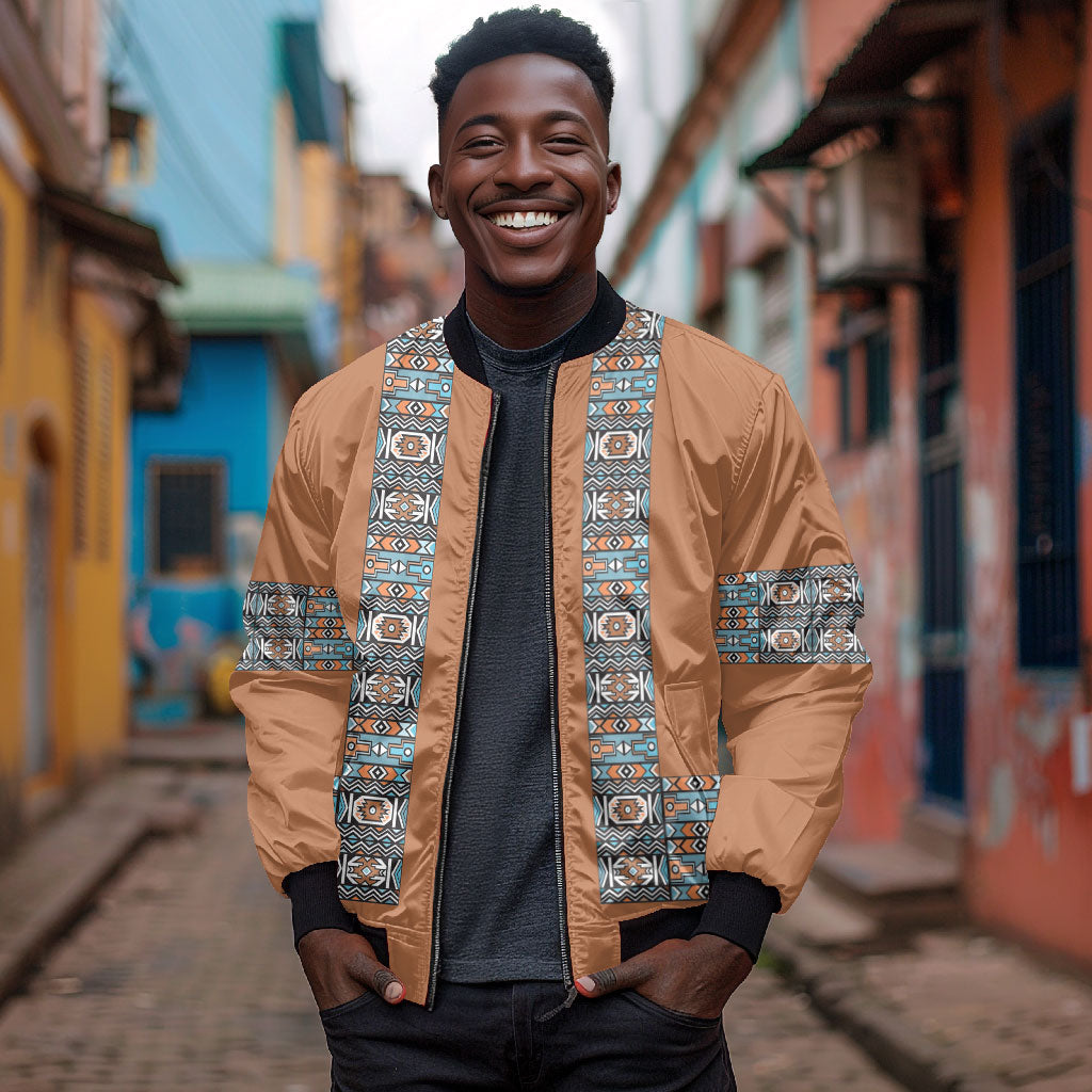 African Ndebele Traditional Attire Bomber Jacket Brown Ndebele Stripe
