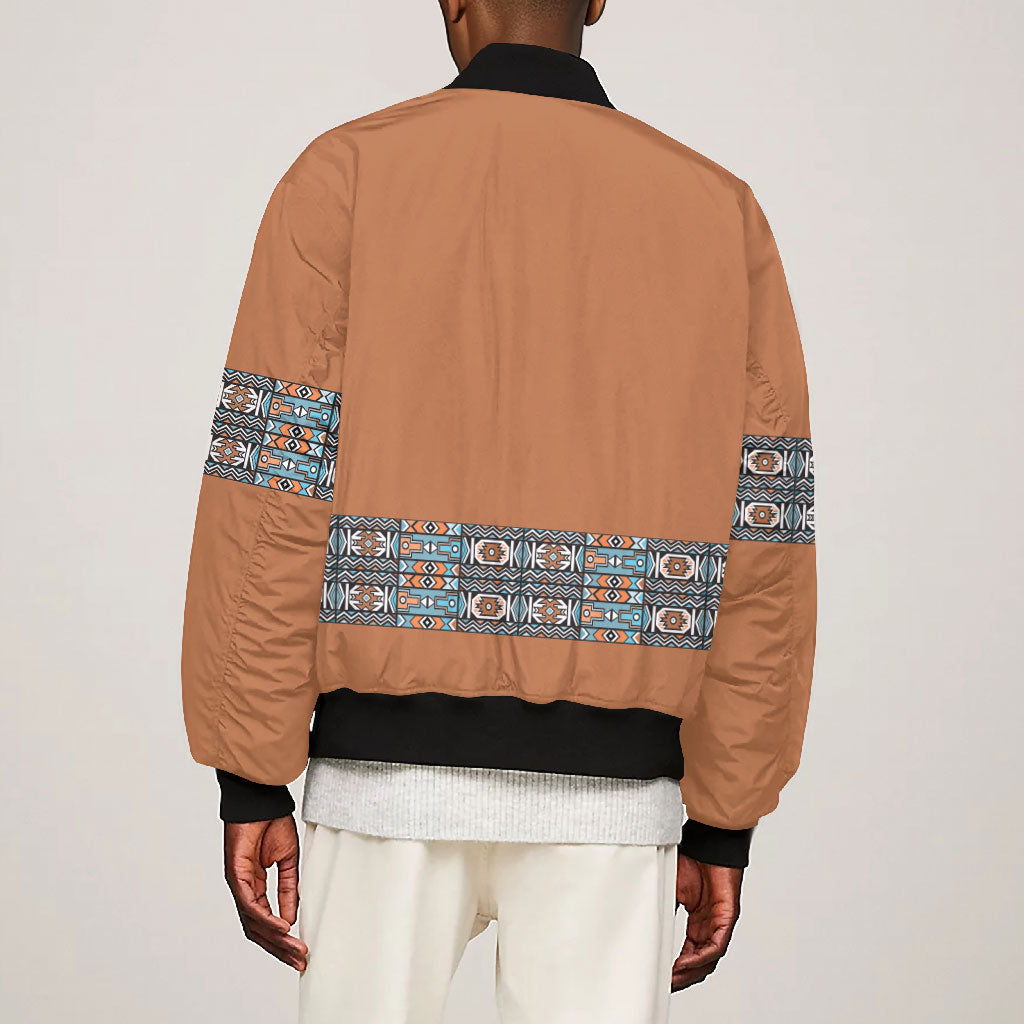 African Ndebele Traditional Attire Bomber Jacket Brown Ndebele Stripe