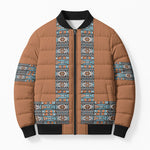 African Ndebele Traditional Attire Bomber Puffer Jacket Brown Ndebele Stripe