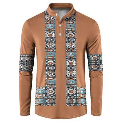 African Ndebele Traditional Attire Button Sweatshirt Brown Ndebele Stripe