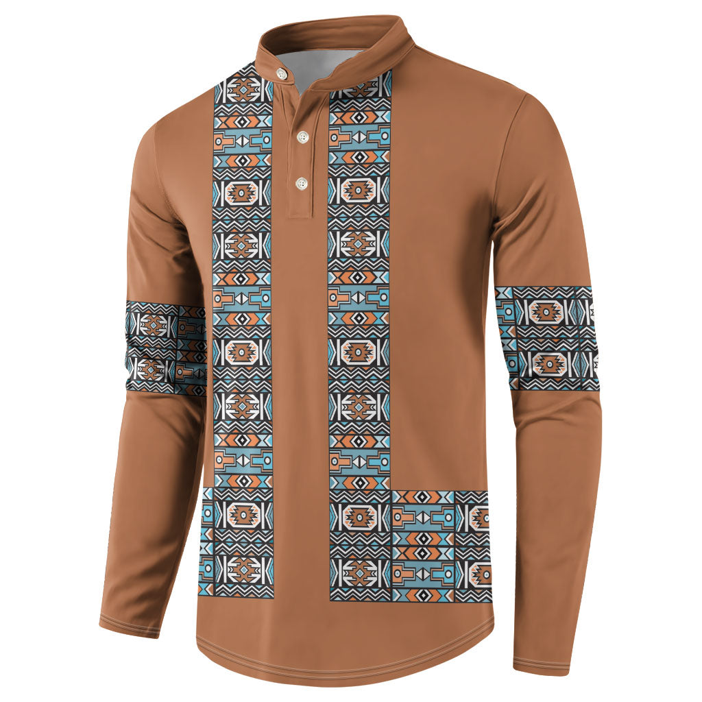 African Ndebele Traditional Attire Button Sweatshirt Brown Ndebele Stripe