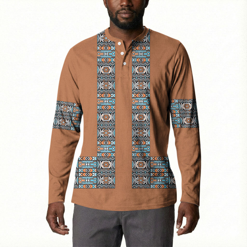 African Ndebele Traditional Attire Button Sweatshirt Brown Ndebele Stripe