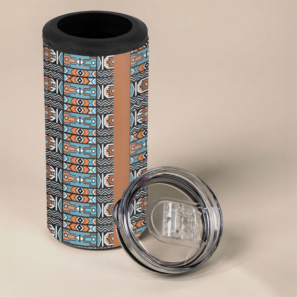 African Ndebele Traditional Attire 4 in 1 Can Cooler Tumbler Brown Ndebele Stripe