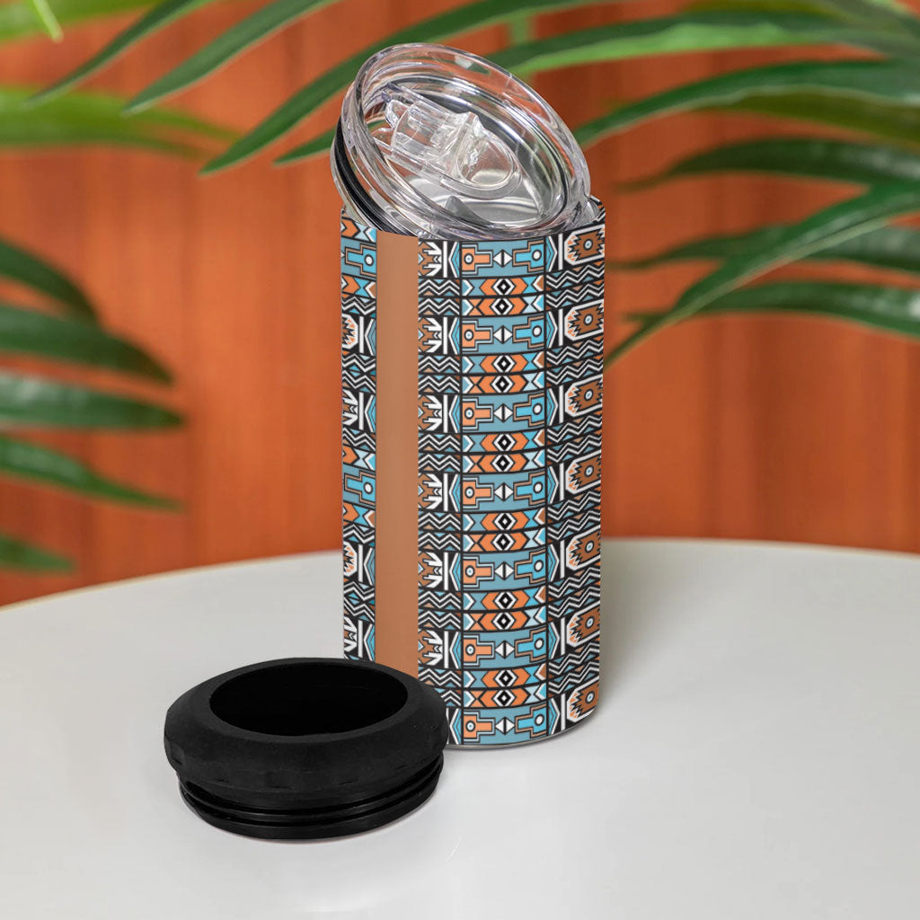African Ndebele Traditional Attire 4 in 1 Can Cooler Tumbler Brown Ndebele Stripe