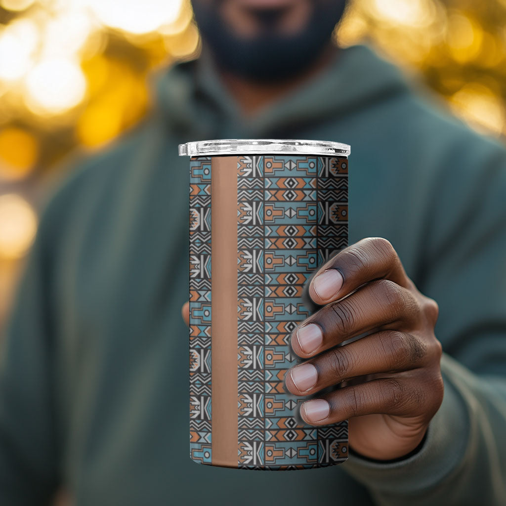 African Ndebele Traditional Attire 4 in 1 Can Cooler Tumbler Brown Ndebele Stripe