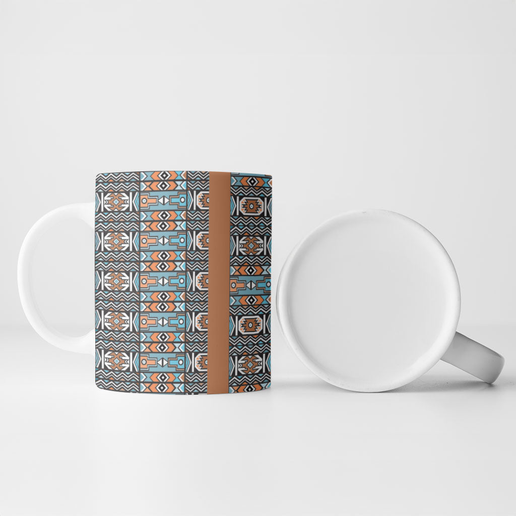 African Ndebele Traditional Attire Ceramic Mug Brown Ndebele Stripe