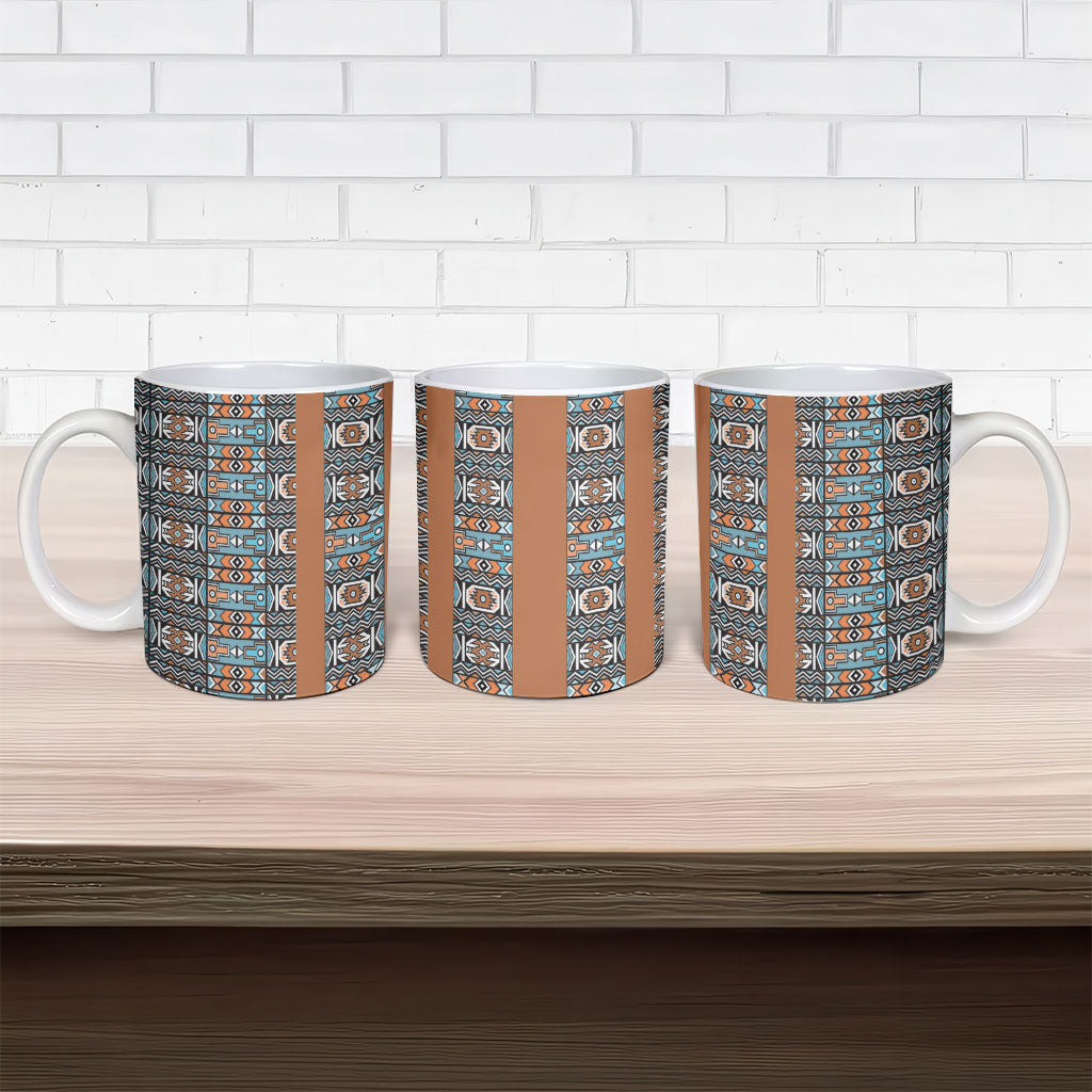 African Ndebele Traditional Attire Ceramic Mug Brown Ndebele Stripe
