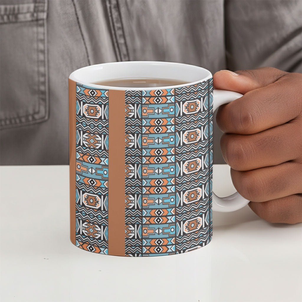 African Ndebele Traditional Attire Ceramic Mug Brown Ndebele Stripe