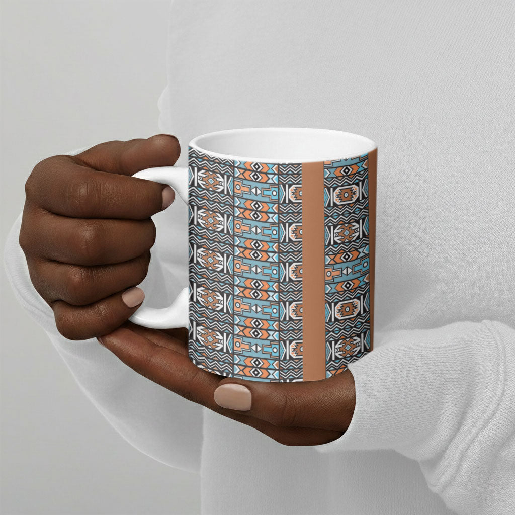 African Ndebele Traditional Attire Ceramic Mug Brown Ndebele Stripe