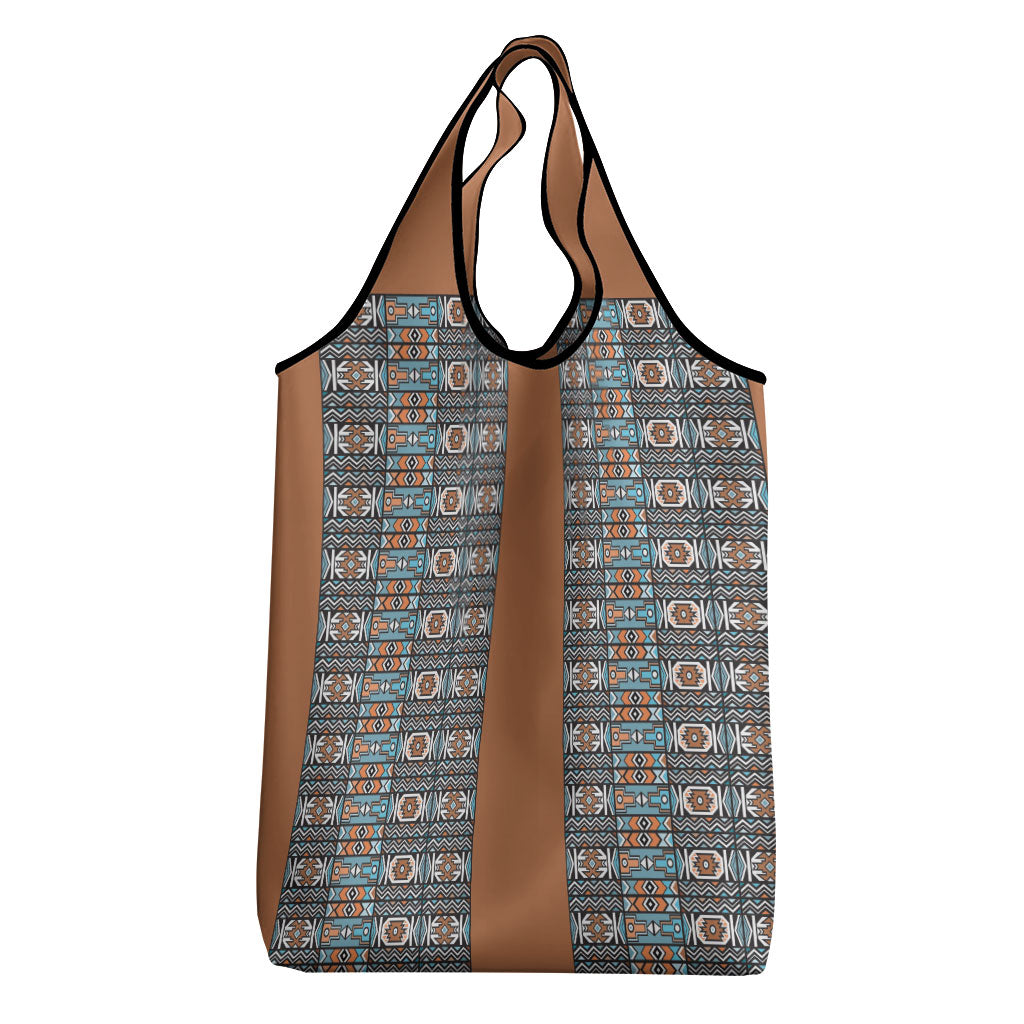 African Ndebele Traditional Attire Grocery Bag Brown Ndebele Stripe
