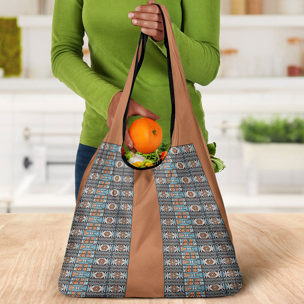 African Ndebele Traditional Attire Grocery Bag Brown Ndebele Stripe