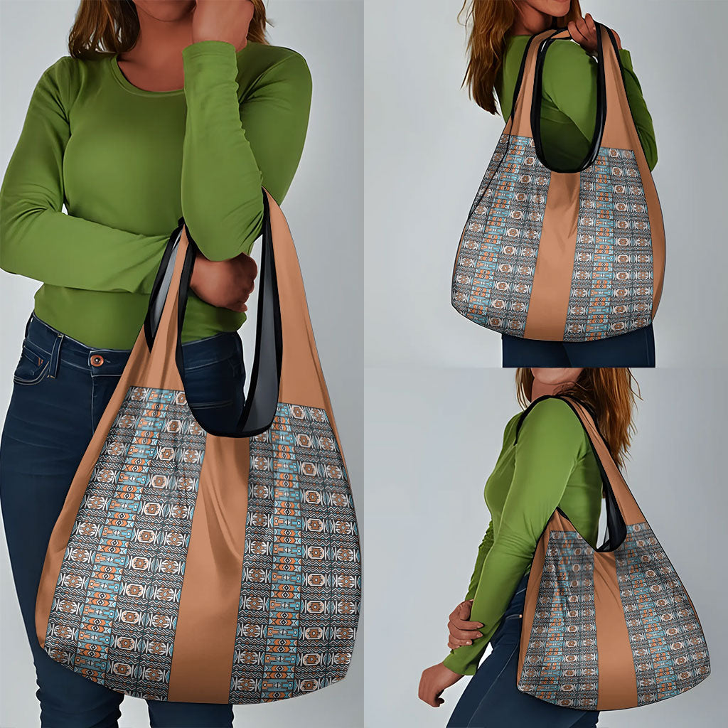 African Ndebele Traditional Attire Grocery Bag Brown Ndebele Stripe