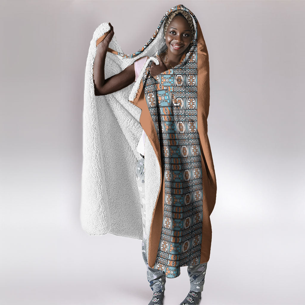 African Ndebele Traditional Attire Hooded Blanket Brown Ndebele Stripe