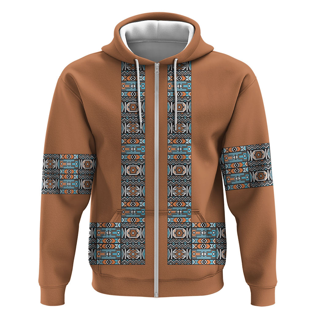 African Ndebele Traditional Attire Hoodie Brown Ndebele Stripe
