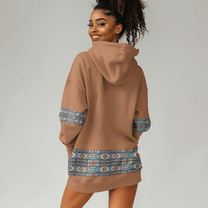 African Ndebele Traditional Attire Hoodie Dress Brown Ndebele Stripe