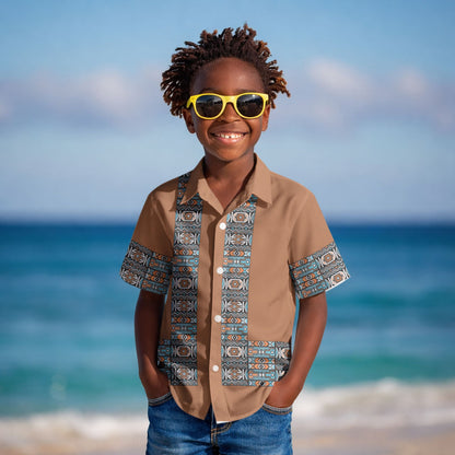 African Ndebele Traditional Attire Kid Hawaiian Shirt Brown Ndebele Stripe