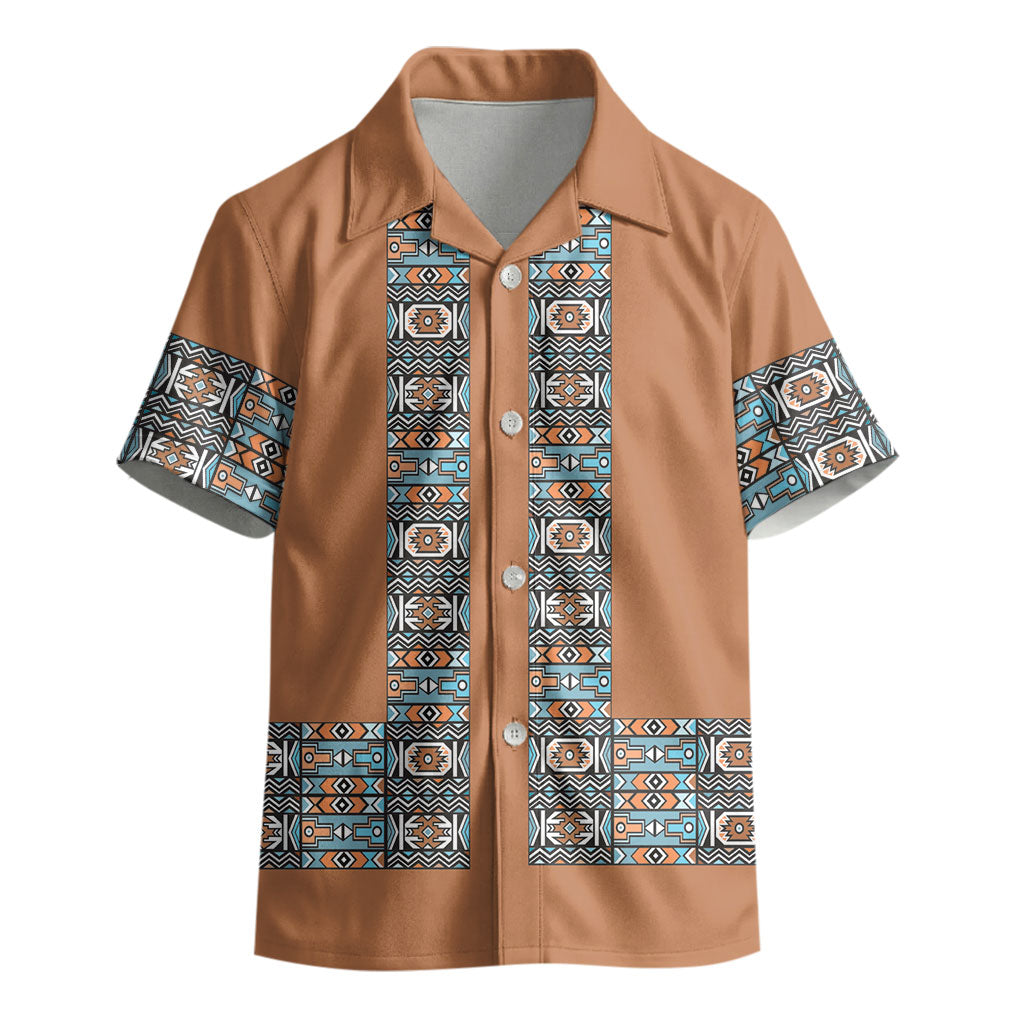 African Ndebele Traditional Attire Kid Hawaiian Shirt Brown Ndebele Stripe