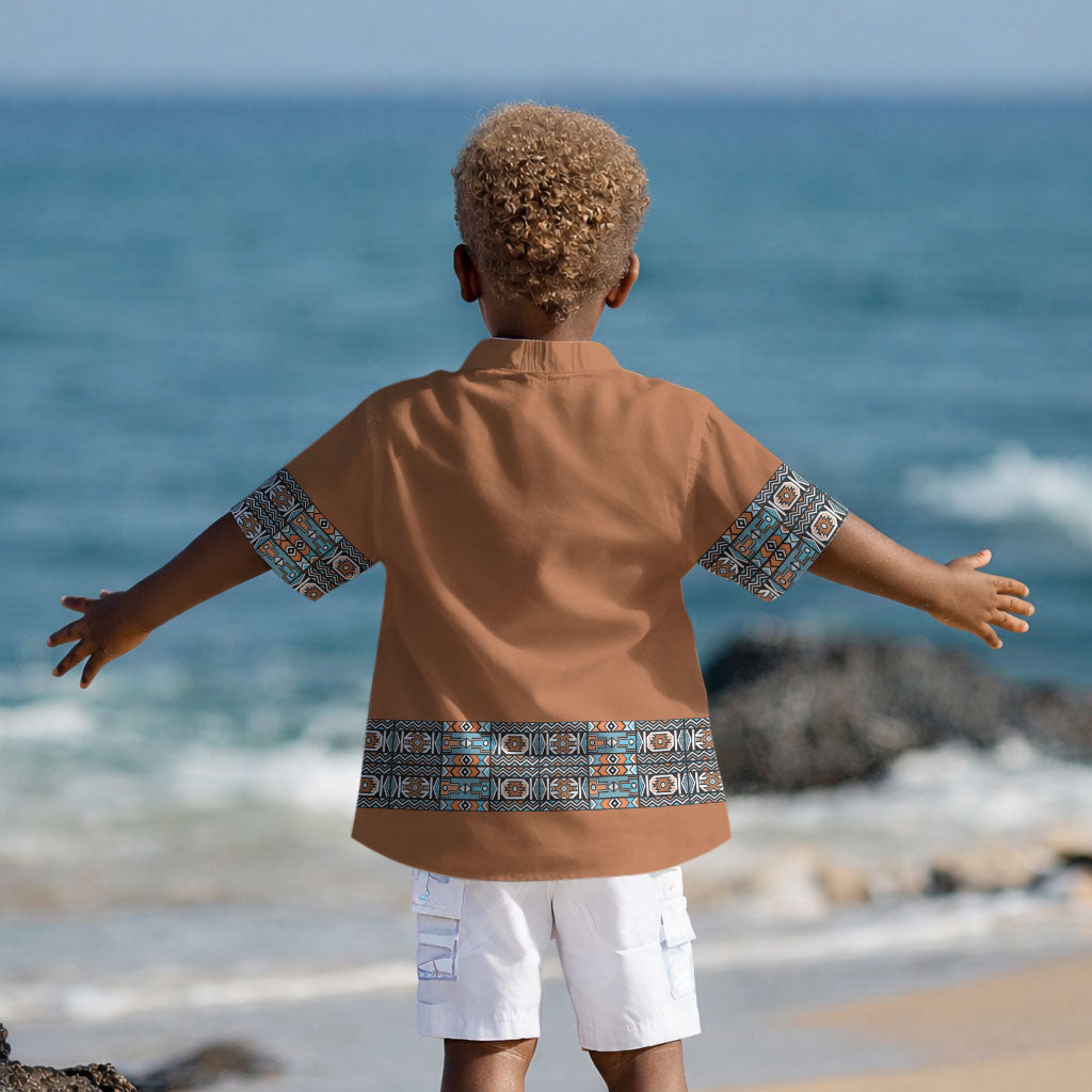 African Ndebele Traditional Attire Kid Hawaiian Shirt Brown Ndebele Stripe