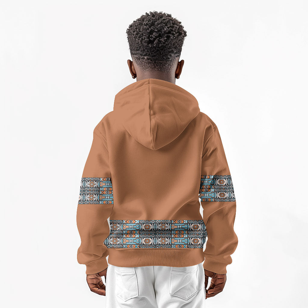 African Ndebele Traditional Attire Kid Hoodie Brown Ndebele Stripe
