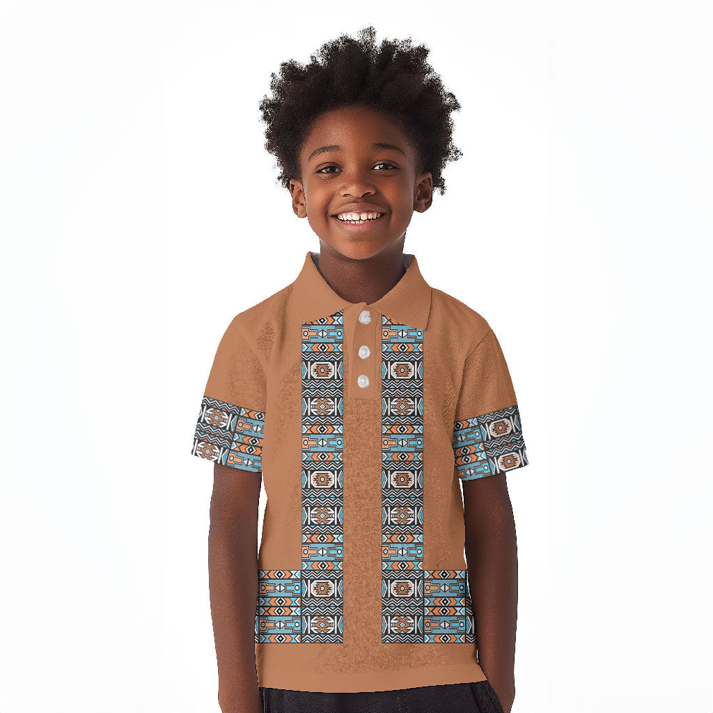 African Ndebele Traditional Attire Kid Polo Shirt Brown Ndebele Stripe