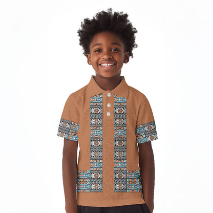 African Ndebele Traditional Attire Kid Polo Shirt Brown Ndebele Stripe