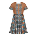 African Ndebele Traditional Attire Kid Short Sleeve Dress Brown Ndebele Stripe