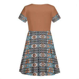 African Ndebele Traditional Attire Kid Short Sleeve Dress Brown Ndebele Stripe