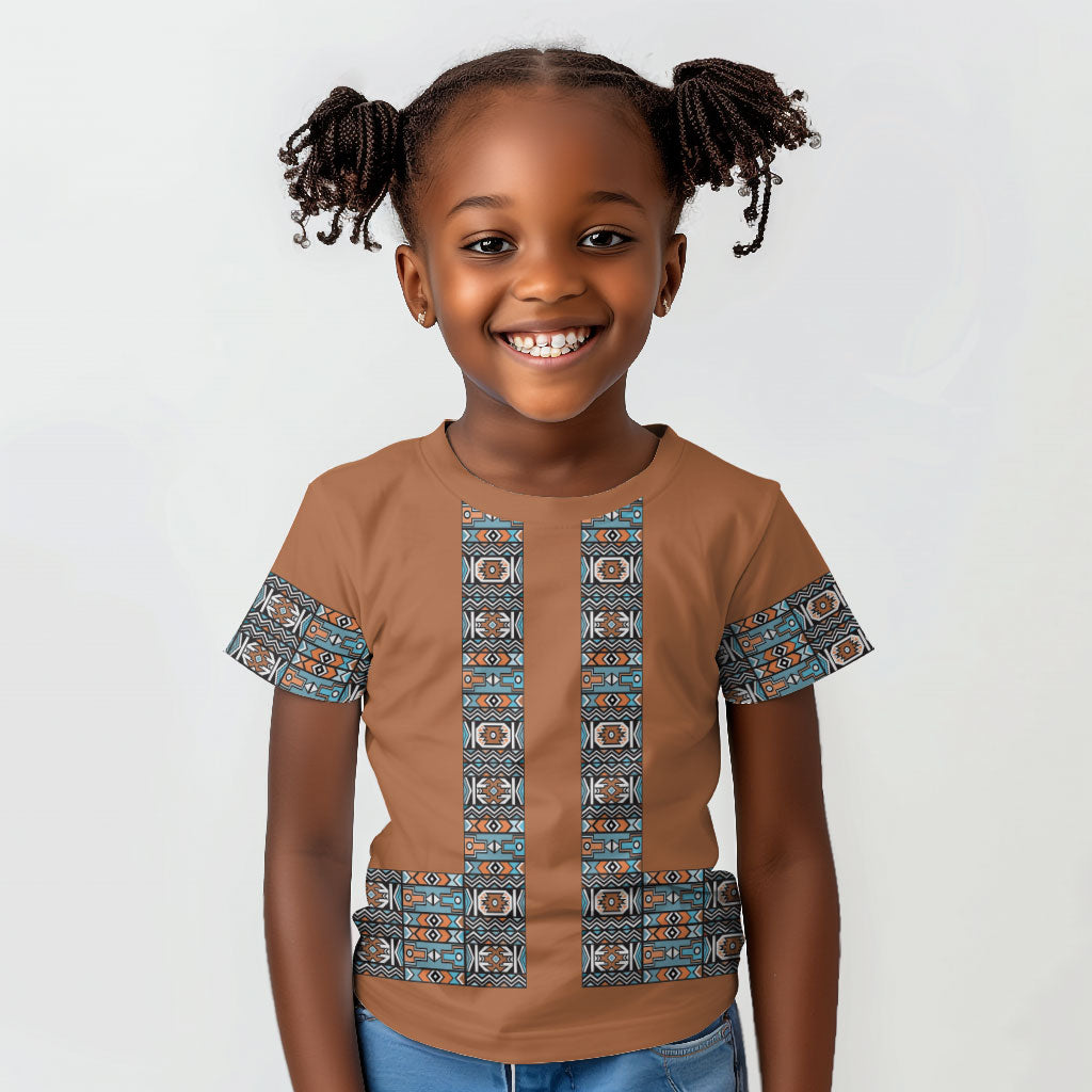 African Ndebele Traditional Attire Kid T shirt Brown Ndebele Stripe