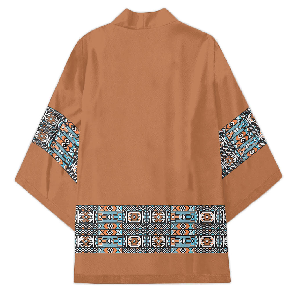 African Ndebele Traditional Attire Kimono Brown Ndebele Stripe