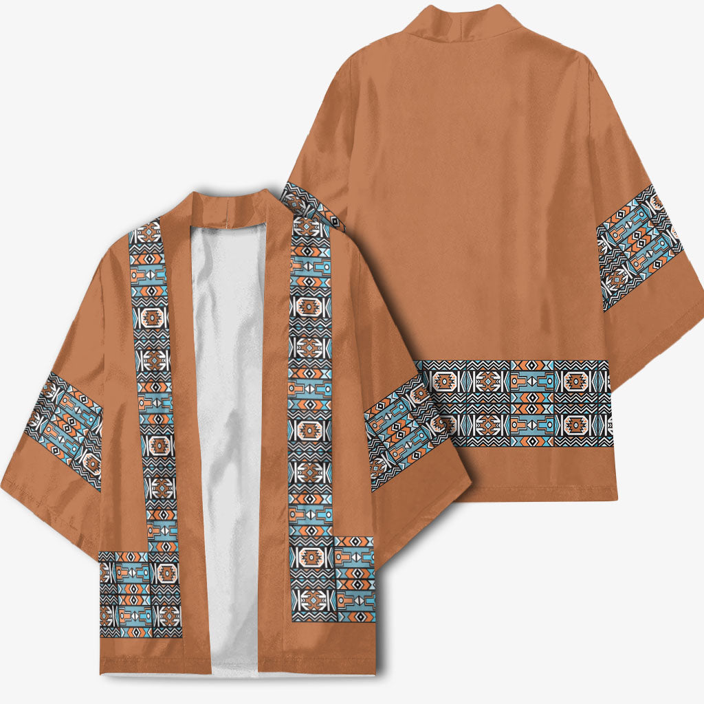 African Ndebele Traditional Attire Kimono Brown Ndebele Stripe